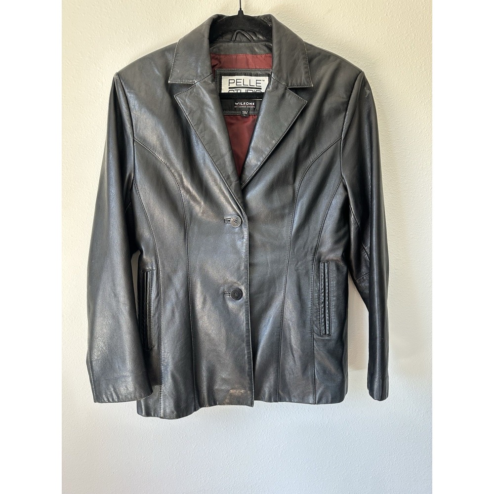 Y2K Wilson's Pelle Studio Leather Jacket Women's LargeBlack Blazer Red Lining‎